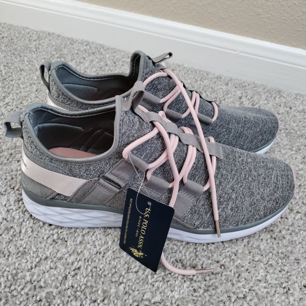 NWT U.S. Polo Assn. Gray & Pink Sneakers Shoes Size 11